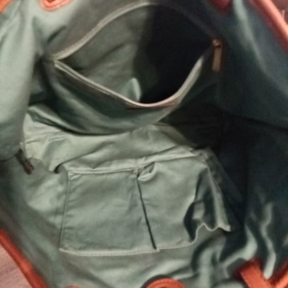 Fossil Rachel tote bag with a teal stripe canvas and brown leather trim Boho... - Picture 4 of 8